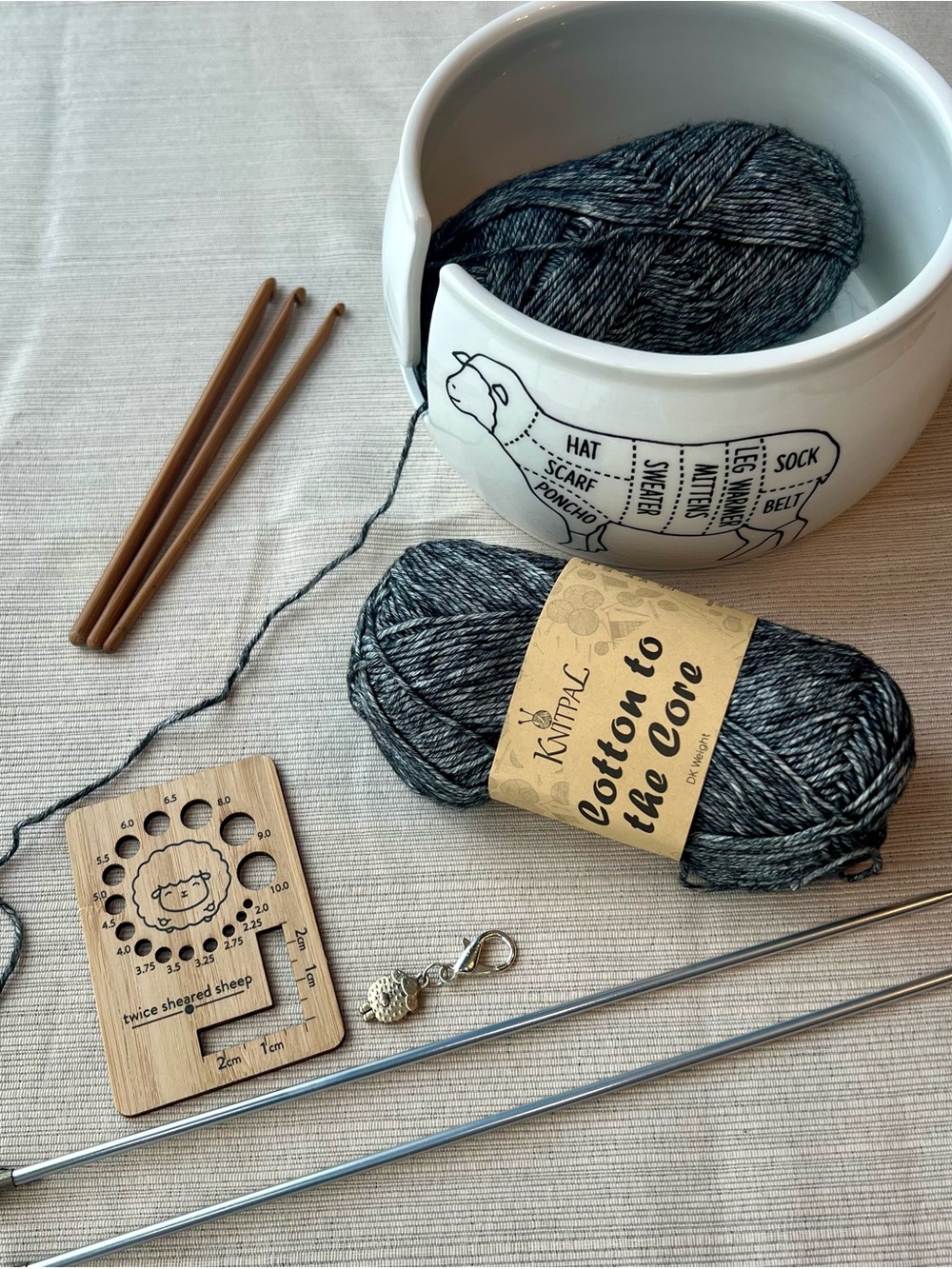KnitPal Cotton to the Core Yarn Bundle – Charcoal Black Color – 3 Skeins